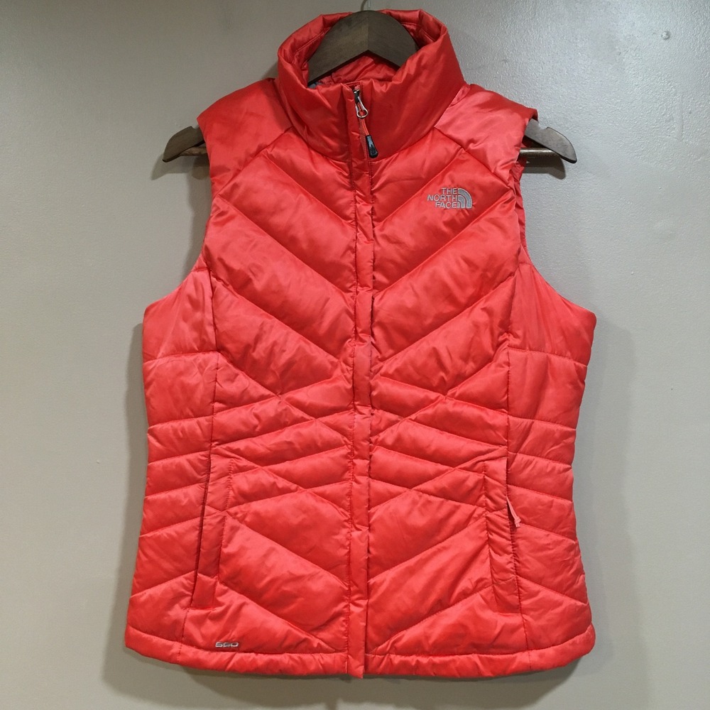 The North Face 550 Down Puffer Vest Womens M Orange Outdoor Hiking Insulated